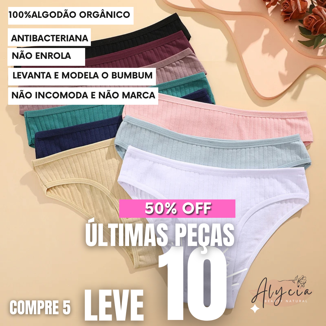 COMPRE 5 LEVE 10 Calcinha 100% Puro Algodão suave PIMA (Feita para peles sensíveis, alérgicas e delicadas) + BRINDE