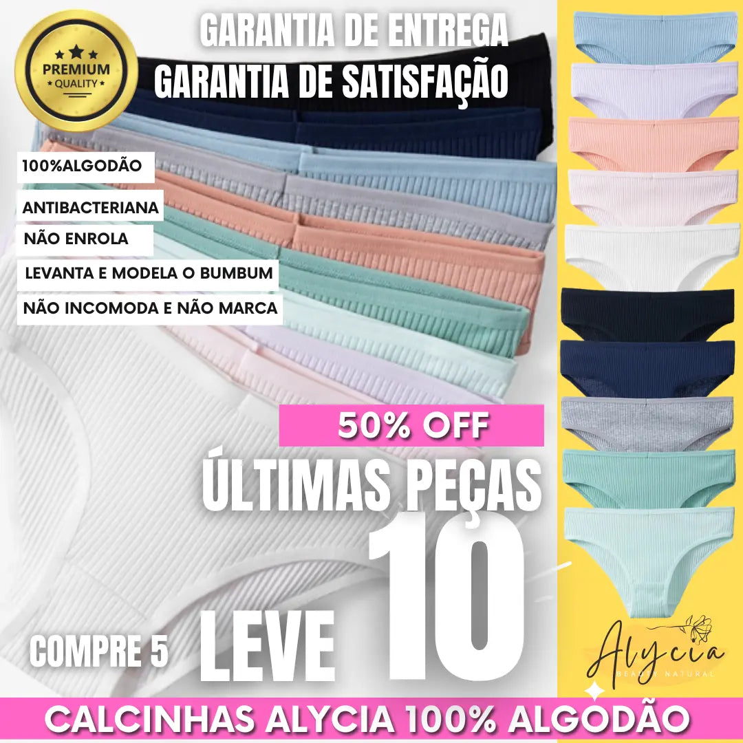 COMPRE 5 LEVE 10 Calcinha 100% Puro Algodão suave PIMA (Feita para peles sensíveis, alérgicas e delicadas) + BRINDE