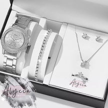 Conjunto 5pcs ALYCIA Luxo - Relógio, colar, pulseira, anel e brincos - Alyciabeauty